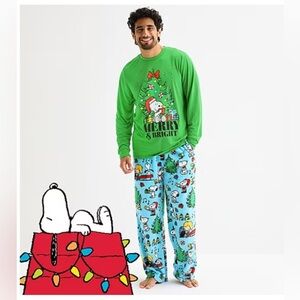 Peanuts Size XXL Men’s Microfleece Crew Neck Long Sleeve 2-pc Pajama Set. New
